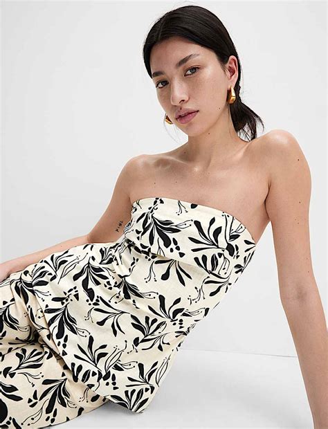 Buy Linen Blend Printed Bandeau Top at Marks & Spencer