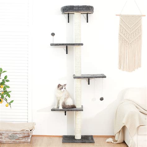 GYKLE Cat Tower 5-Tier Floor to Ceiling Cat Tree Height 70 Inch, Wall ...