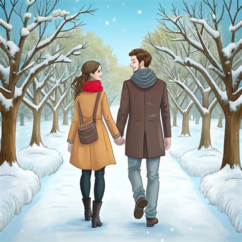 A couple walking in the snow with a man and woman holding hands ...