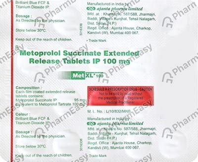 Met Xl 100 MG Tablet (20): Uses, Side Effects, Price & Dosage | PharmEasy