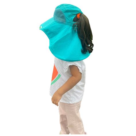 Summer Hat with wide Neck Flap for Kids, (3-10yrs), Teal Dino - Little ...