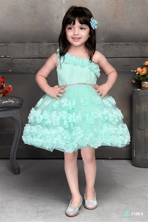 Cutedoll Sky Blue Flower Pattern Kids Girls Frock Dress