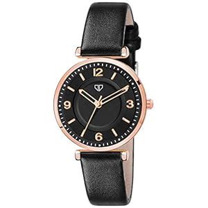 Walrus Women's Analog Watch Black Dial Rose Gold Case with Black Vegan ...