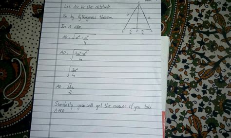 in an equilateral triangle of side a then length of altitude will be ...