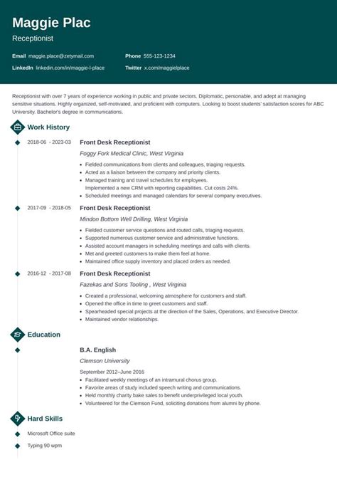 Image result for Resume Examples Receptionist Customer Service Example