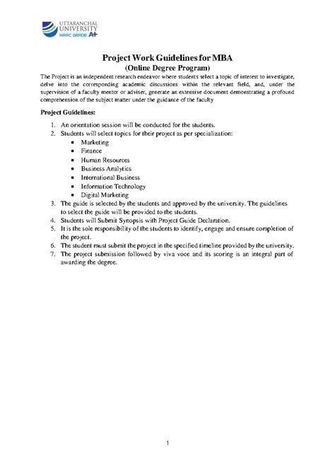 MBA Project Work Guidelines for Online Degree Program - Studocu