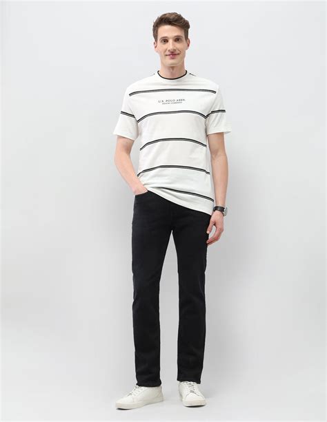 Horizontal Striped Slim Fit Black & Gold T-Shirt