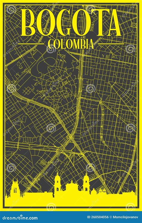 Hand-drawn Downtown Streets Network Printout Map of BOGOTA, COLOMBIA Stock Vector - Illustration ... - street map of bogota colombia