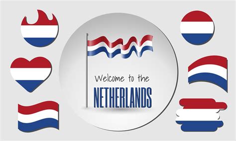 Set of Netherlands flags and waving Netherlands flag with the ...
