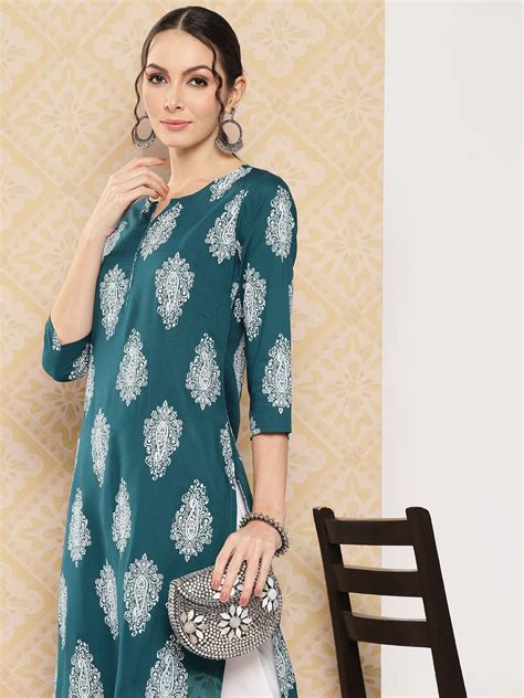 Teal Women Ethnic Motifs Printed Regular Kurta with Trousers – Yufta Store
