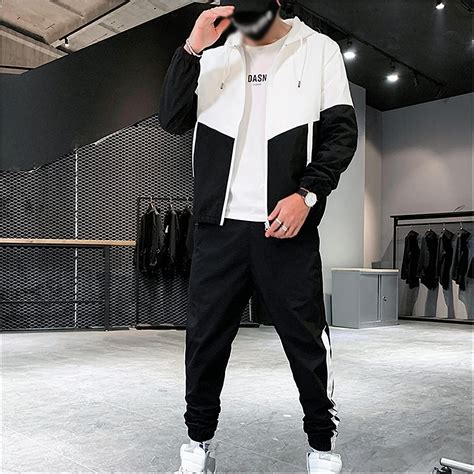 Buy MMLLZEL Patchwork Casual Men's Sets Korean Style 2 Piece Sets ...