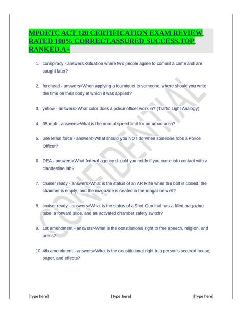 MPOETC ACT 120 CERTIFICATION EXAM REVIEW RATED 100% CORRECT.ASSURED ...