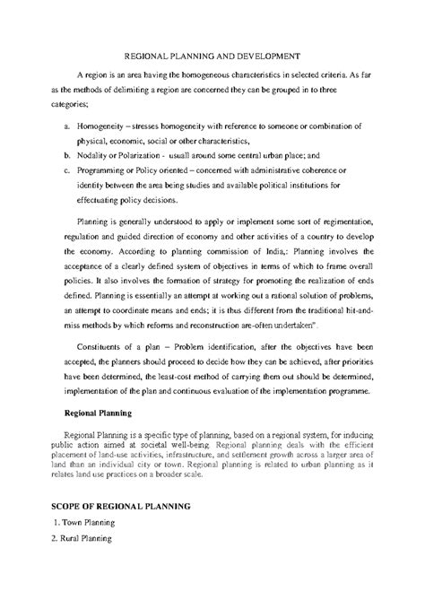 Regional-Planning - notes - REGIONAL PLANNING AND DEVELOPMENT A region ...