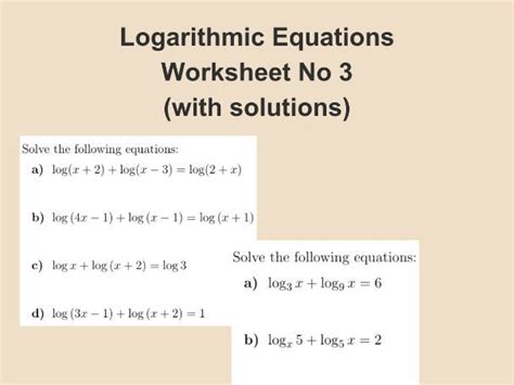 Image result for Logarithmic Equations Worksheet