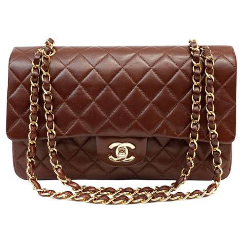Chanel Brown Lambskin Medium Classic Double Flap Bag For Sale at 1stDibs