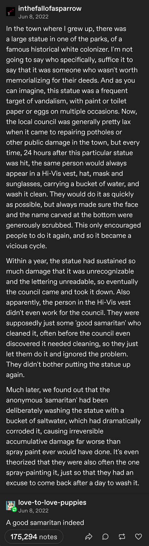 about a good samaritan, and the treatment of historical statues : r ...