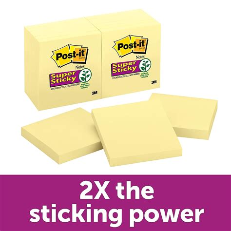 Post-It Notes Super Sticky Pad - 3 inch x 3 inch, Canary Yellow, 12 ...