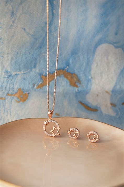 Star Orbit Rose Gold Plated Sterling SIlver Pendant Set | 925 Silver ...
