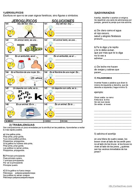 acertijos, trabalenguas y algo mas…: English ESL worksheets pdf & doc