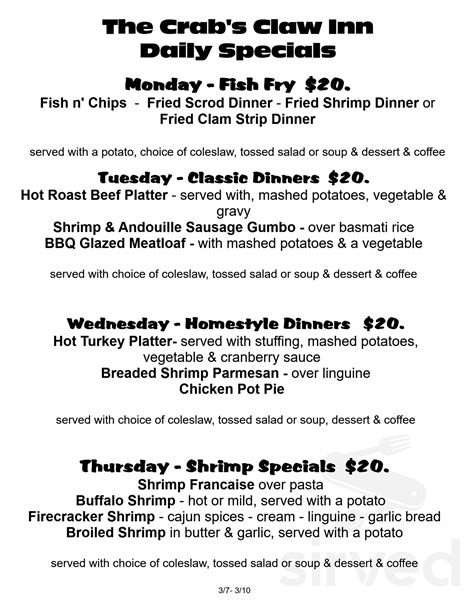 Crabs Claw Inn menus in Lavallette, New Jersey, United States