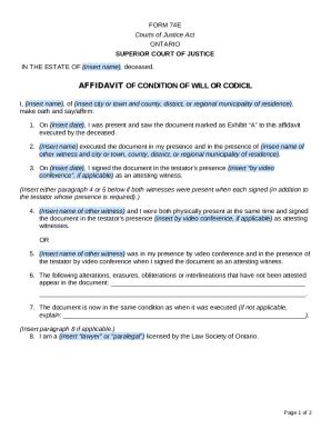 74E: Affidavit Of Condition Of Will Or Codicil - Ontario ...