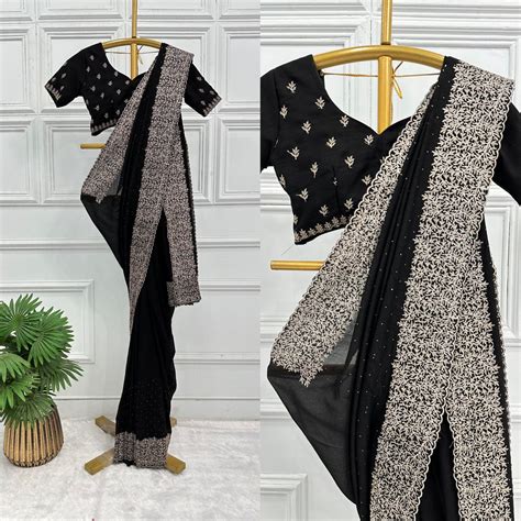 KcPc Latest Heavy Blooming Vichitra Silk embroidery Saree HM Black ...
