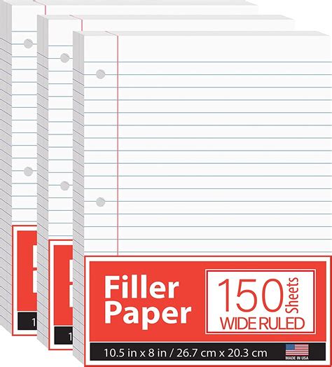 Notebook Paper, Loose Leaf Paper, Wide Ruled Notebook Paper, 10.5 x 8 ...