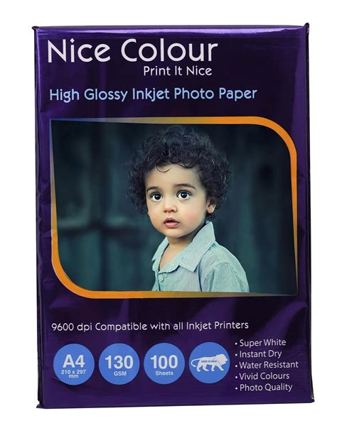 Nice Colour A4 Size 130 GSM High Glossy Inkjet Photo Paper –100 Sheets ...