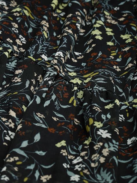 Black Floral Printed Off Shoulder Fit and Flare Dress – Sera