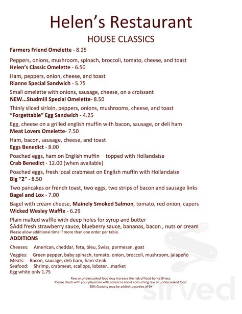 Menu for Helen's Restaurant in Machias, ME | Sirved
