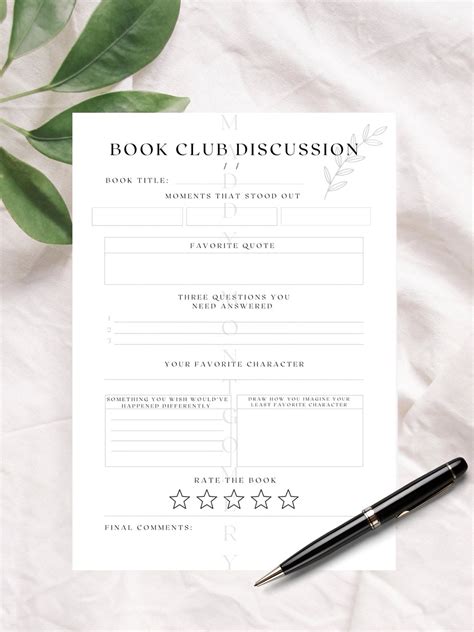 Book Club Discussion Template Printable Book Club Questions - Etsy