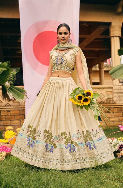 Off-White Color Shimmer Embroidered Lehenga Choli Set with Dupatta ...