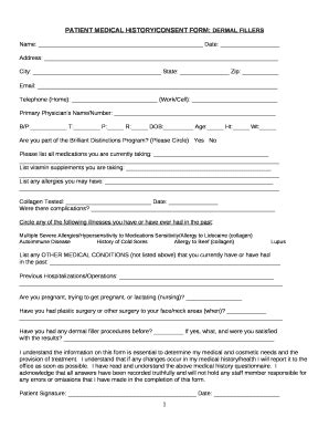 botox medical history Doc Template | pdfFiller