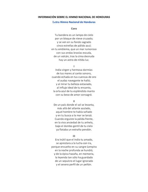 Letra y explicacic 3b3n del himno nacional de honduras - INFORMACIÓN ...