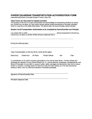Fillable Online rmae PARENTGUARDIAN TRANSPORTATION AUTHORIZATION FORM ...