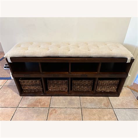 Pottery Barn Entryway Bench With Storage Baskets - AptDeco