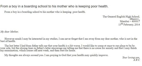Write a short letter from a boy in a boarding-school to his mother who ...