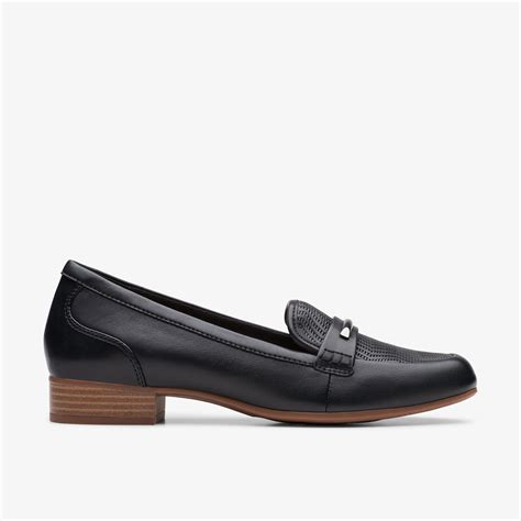 Womens Juliet Aster Black Leather Loafers Slip On Shoes | Clarks