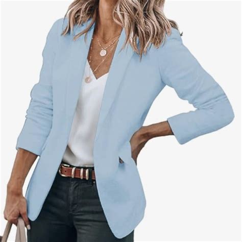 Light blue blazer | Casual blazer women, Blazer, Coats for women