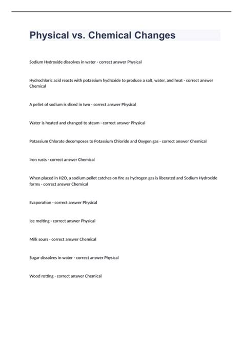 worksheet on chemical vs physical properties and changes - Worksheets ...