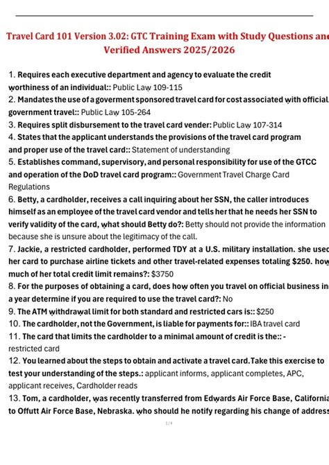 Travel Card 101 (Version 3.02) – GTC Training Exam with Study Questions ...