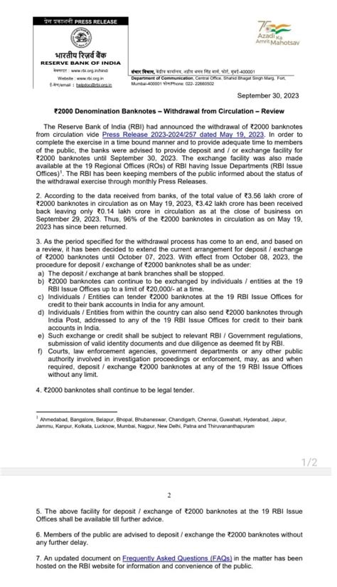 RBI :: Rs.2000 Denomination Banknotes - Withdrawal from Circulation ...