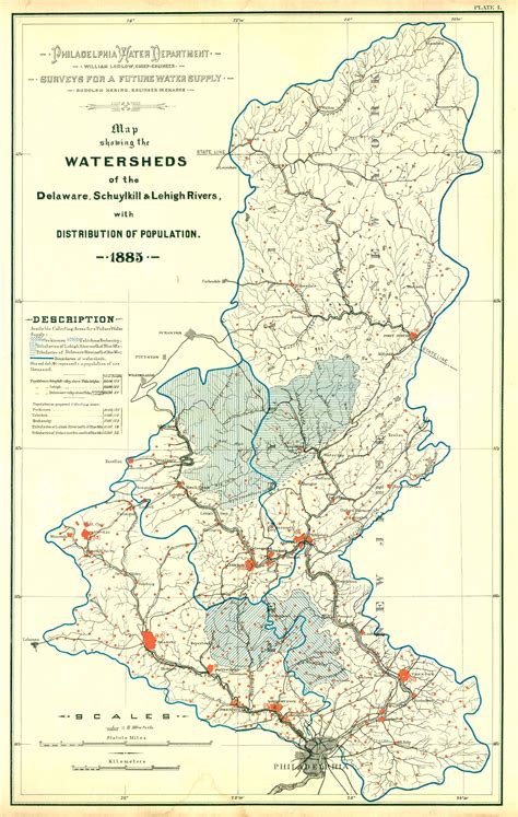 Map showing the watersheds of the Delaware, Schuylkill and Lehigh ...
