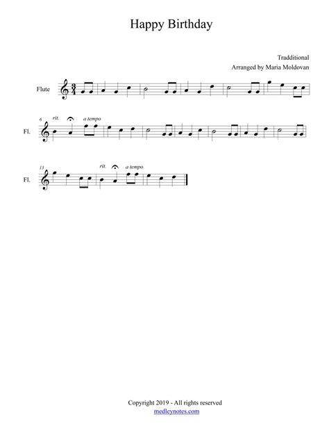 Happy birthday flute music sheet - fermale