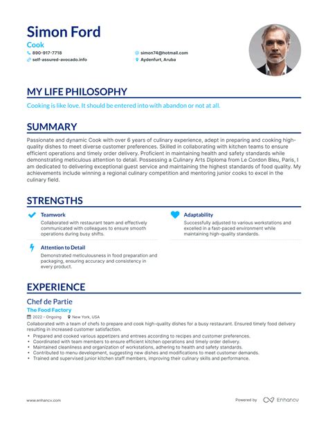 Image result for Cook Resume Examples