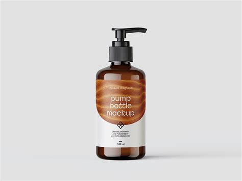 Amber bottle with pump closure mockup - Mockups Design