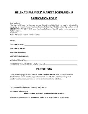 Fillable Online chs helenaschools HELENAS FARMERS MARKET SCHOLARSHIP ...