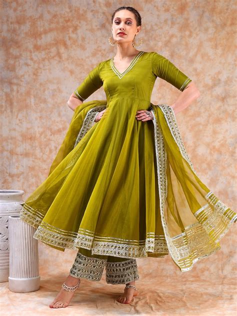 DIL KASH MEHENDI GREEN ANARKALI SET – Pomcha Jaipur