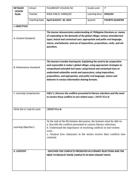 Detailed Lesson Plan Sample 的图像结果