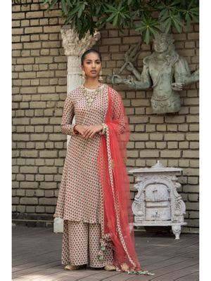 Buy Nikasha Green Floral Kurta With Palazzo & Dupatta (Set of 3) Online
